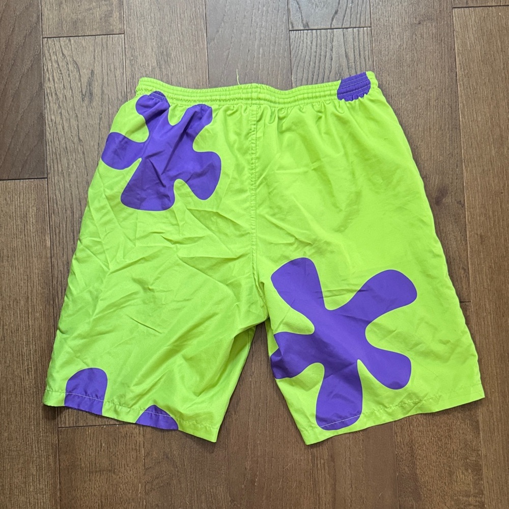 Men's Lime Green Patrick from Spongebob Swim Trunks with Purple Floral Accent - Picture 2 of 3